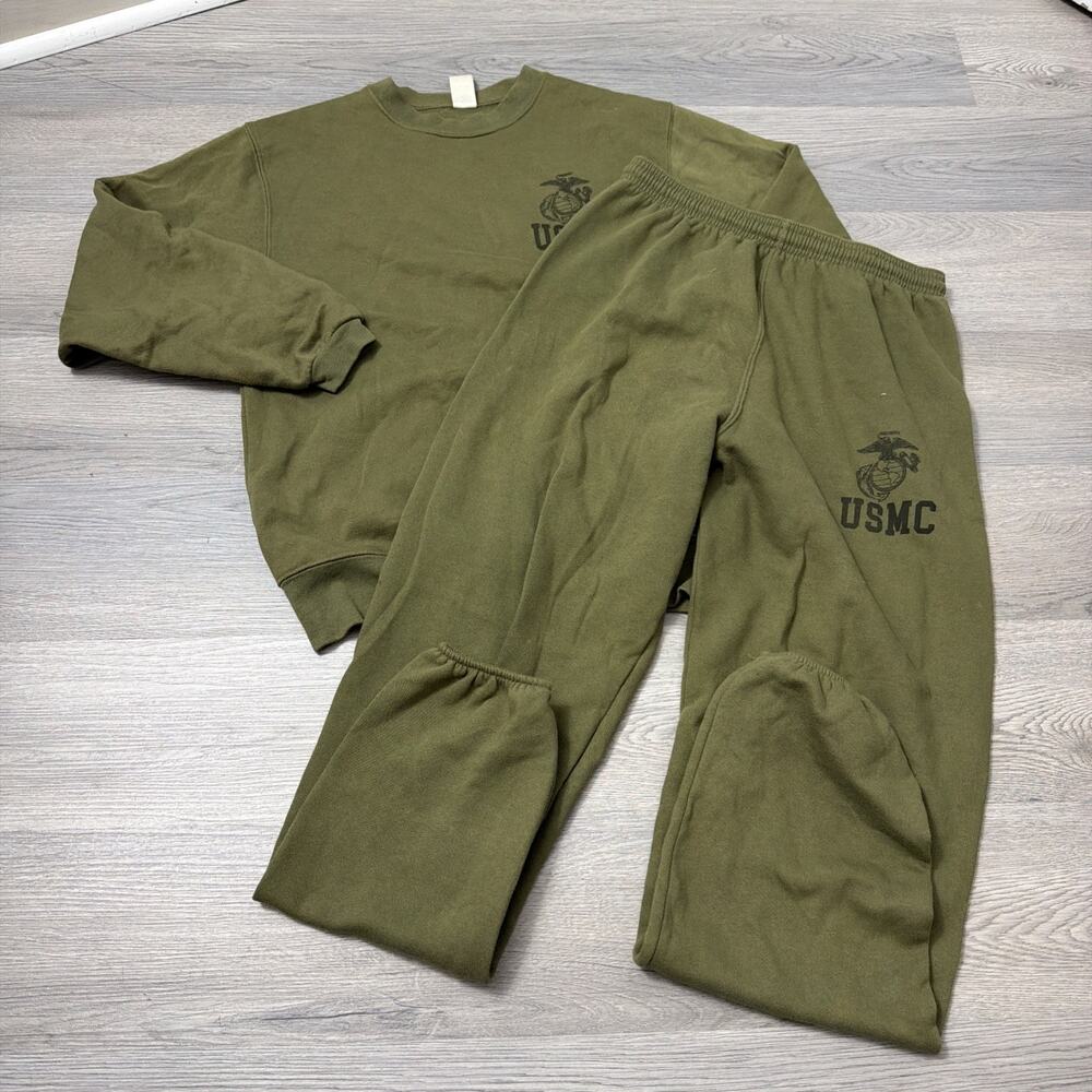 USMC PT Sweat Pant & Shirt Marine Issue Military OD Green Medium - Made in USA